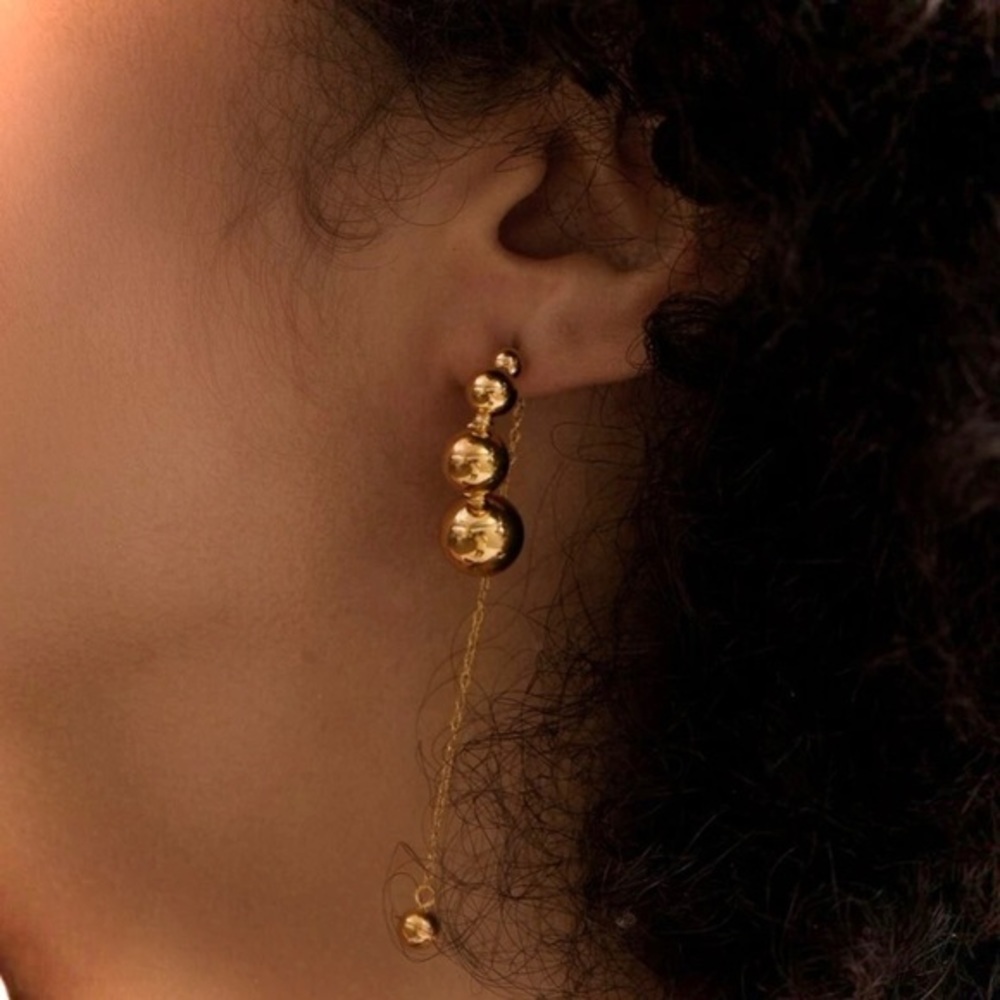 2/$30🌵 Gold Tone Earrings Ball Circle Charm Chain Dangle Bohemian Double Sided